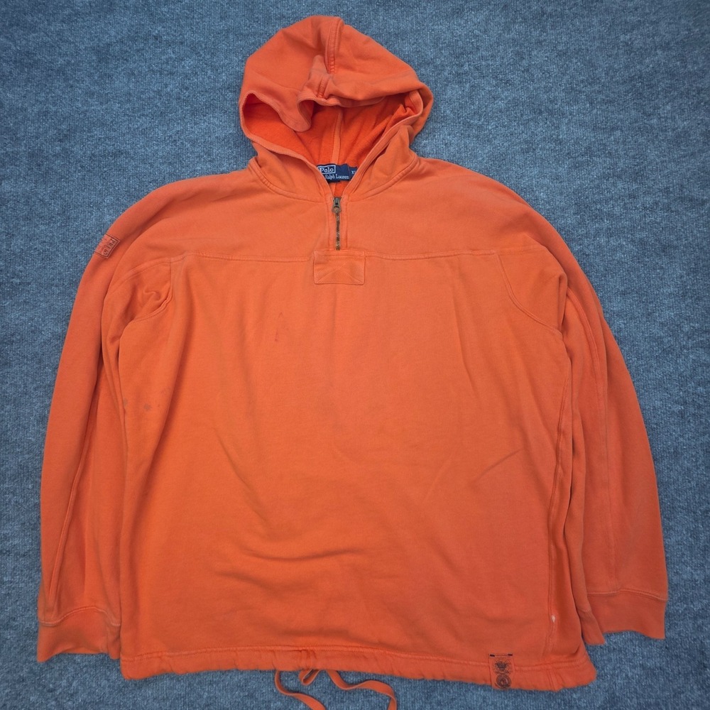 Vintage POLO Ralph Lauren PRL Hoodie Orange Distressed Men's XL Zip Y2K Stains